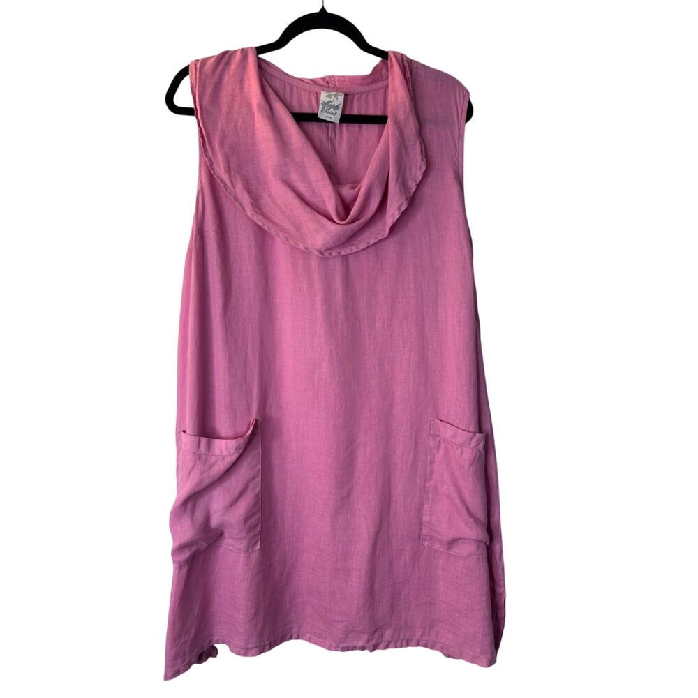Match Point USA Tunic Dress Size L Pink 100% Linen Sleeveless Draped Cowl Neck